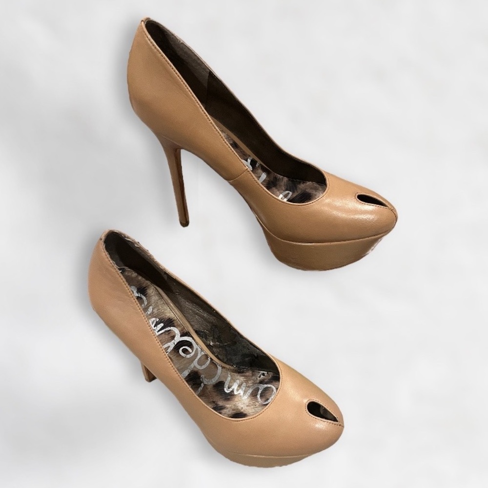 Sam Edelman MILANO Nude Leather Platform Pumps with keyhole, US size 8